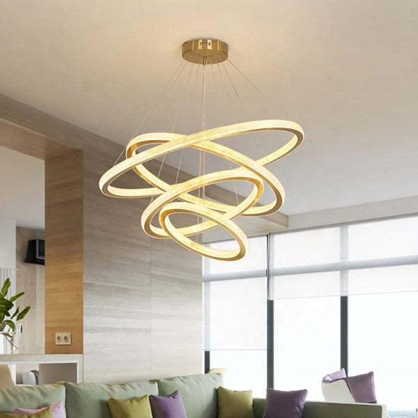 Nordic Elegance: Round Ring Pendant Light - Gold Chandelier for Bedroom, Living, and Dining Spaces