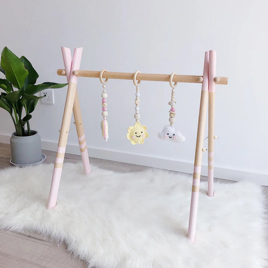 Solid Wood Baby Play Gym Toys with Hanging Decorations - Natural and Stimulating Infant Activity Center