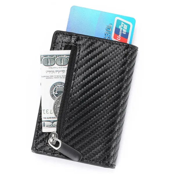 Streamlined Security: Smart Credit Card Holder in Carbon Fiber Wallet with Coin Purse