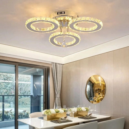 Luxurious Illumination: Stainless Steel LED Chandeliers - Crystal Adorned Rings for a Modern Living Room