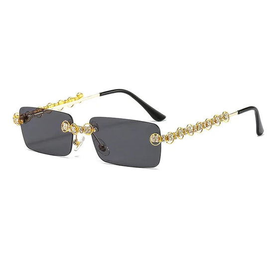 Fashionable Vintage Rimless Sunglasses with Bling Rhinestone Diamond Accents for Trendy Men and Women