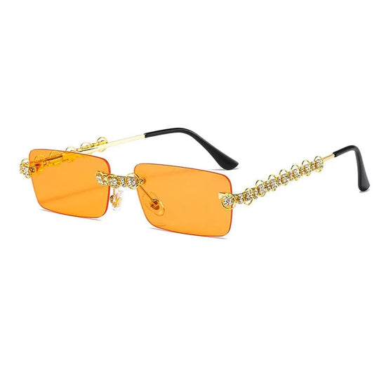 Fashionable Vintage Rimless Sunglasses with Bling Rhinestone Diamond Accents for Trendy Men and Women