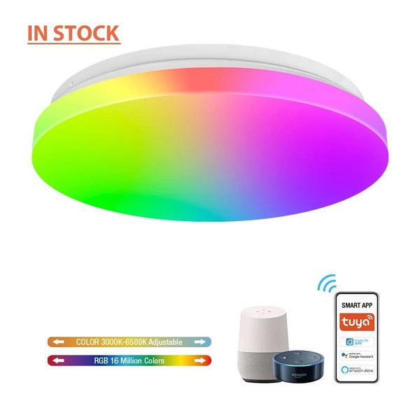 Smart Living, Bright Spaces: 12-Inch Round Shape Dimmable WiFi Ceiling Light - Voice Control for Modern Living Rooms.