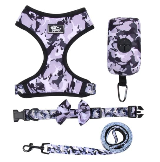 Reversible Tactical Dog Harness Set with Bowknot Collar and Leash