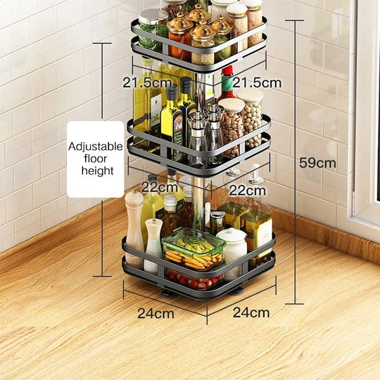 Stainless Steel Adjustable Shelf 3 Tier Organizers: 360-Degree Kitchen Storage Solution