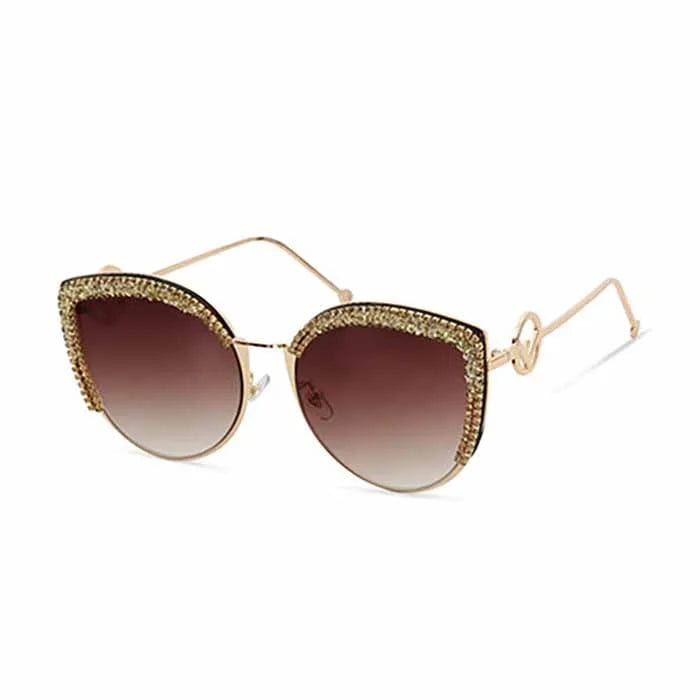 Fashion Luxury Ladies Cat Eye Diamond Shades Glasses Trendy Cateye Shiny Rhinestone Crystal Women Sunglasses 2021