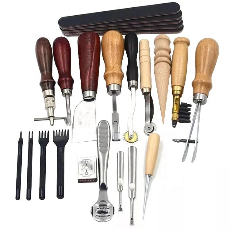 Leather Craft Hand Tool Set 18-Piece - Sewing Pouch Craft Kit with Quality Leather Tools