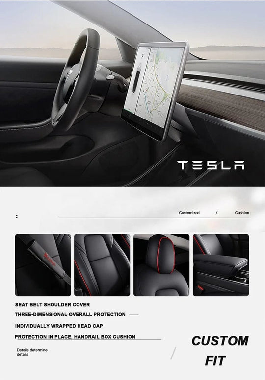 Crafted Elegance: Premium Leather Seat Cover for Tesla Model 3 - Car Accessories Redefined