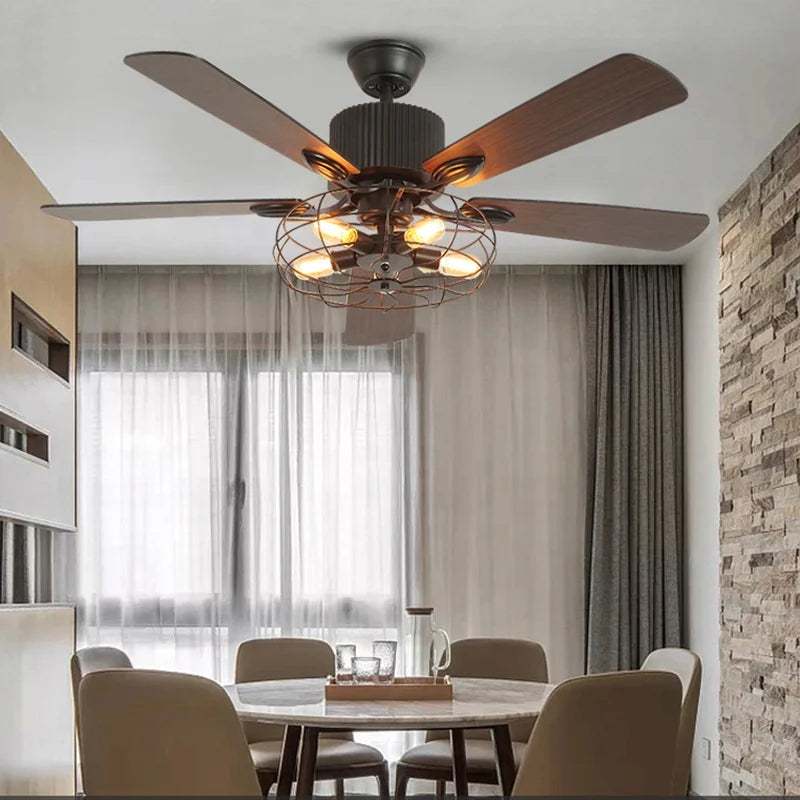 Black Finish Dimmable LED Ceiling Fan Lamp with Intelligent Remote Control - 5 Blades for Enhanced Airflow