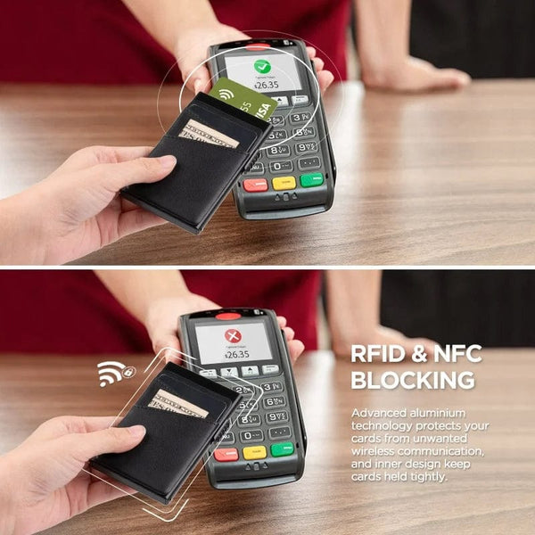 Modern Minimalism: Real Leather Credit Card Holder with Slim Profile and Convenient Pop-Up Design