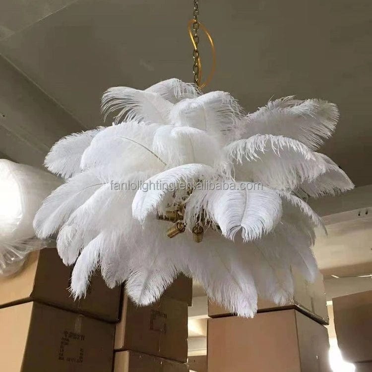 Feathered Elegance: Transform Your Space with a Nordic Luxury LED Chandelier - Modern White Ostrich Feather Pendant Lamp for Stylish Home Decor.