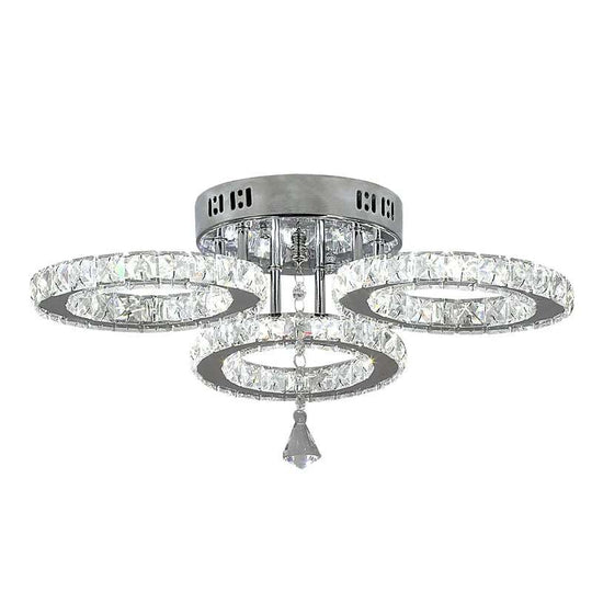 Luxurious Illumination: Stainless Steel LED Chandeliers - Crystal Adorned Rings for a Modern Living Room