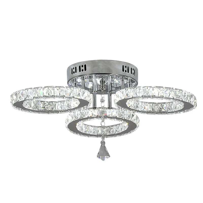 Luxurious Illumination: Stainless Steel LED Chandeliers - Crystal Adorned Rings for a Modern Living Room