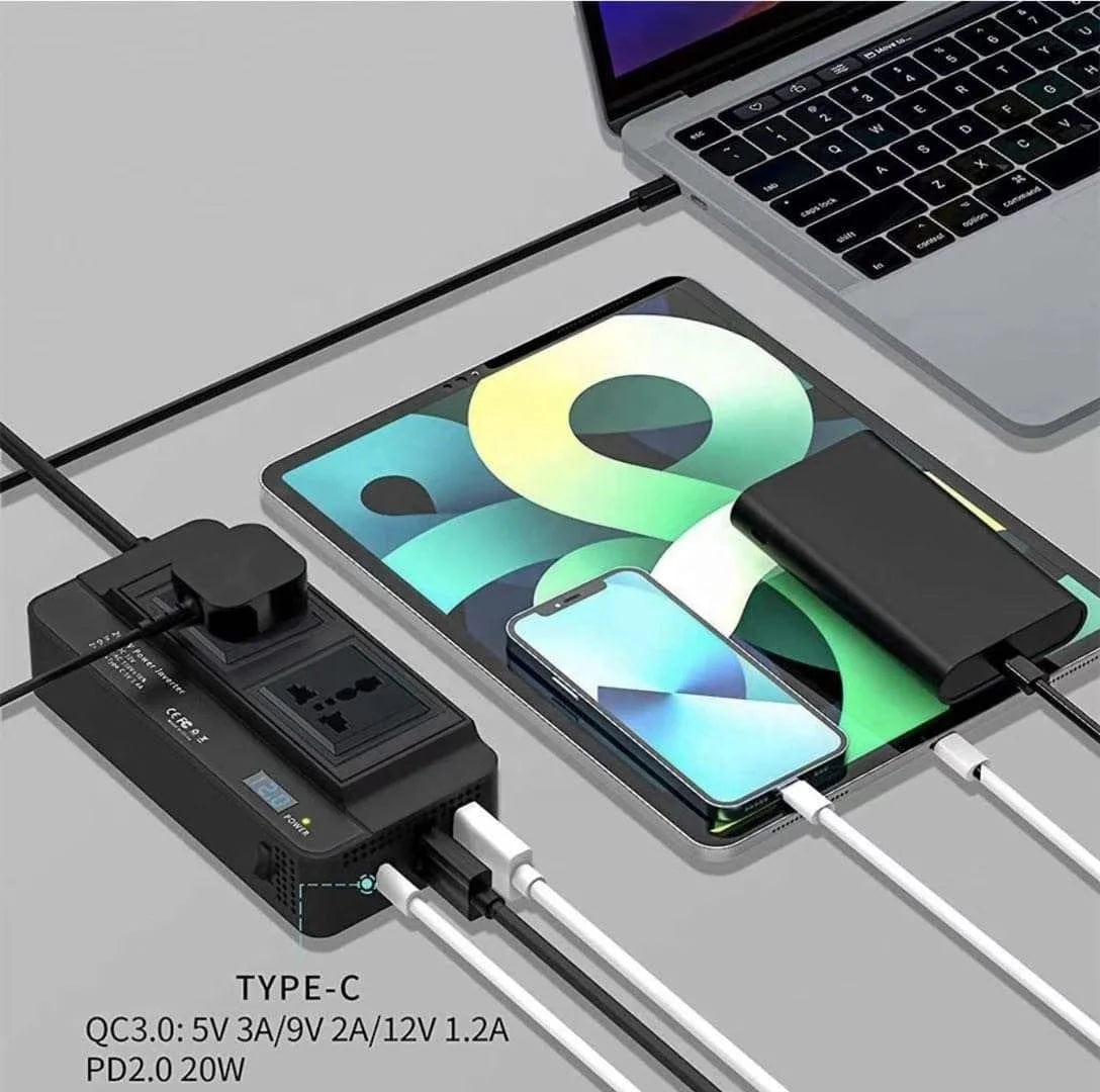 Unleash Power on the Go: Car Inverter Converter with 4 USB QC3.0 Ports and 2 AC Outputs