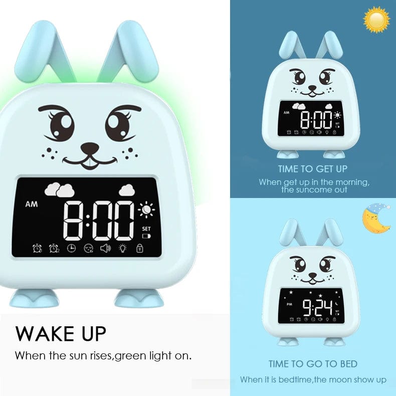 Night Light Adjustable Brightness Rabbit Clock Kids Alarm Clock Children Sleep Trainer Clock