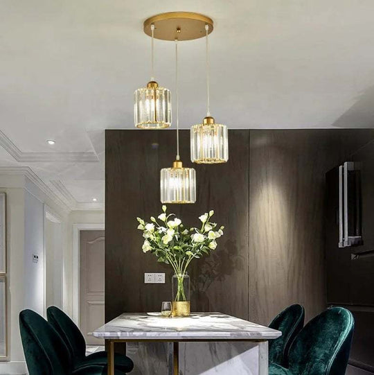 Luxury Illumination: Transform Your Space with a 3-Head Round and Square Gold Crystal Pendant Light