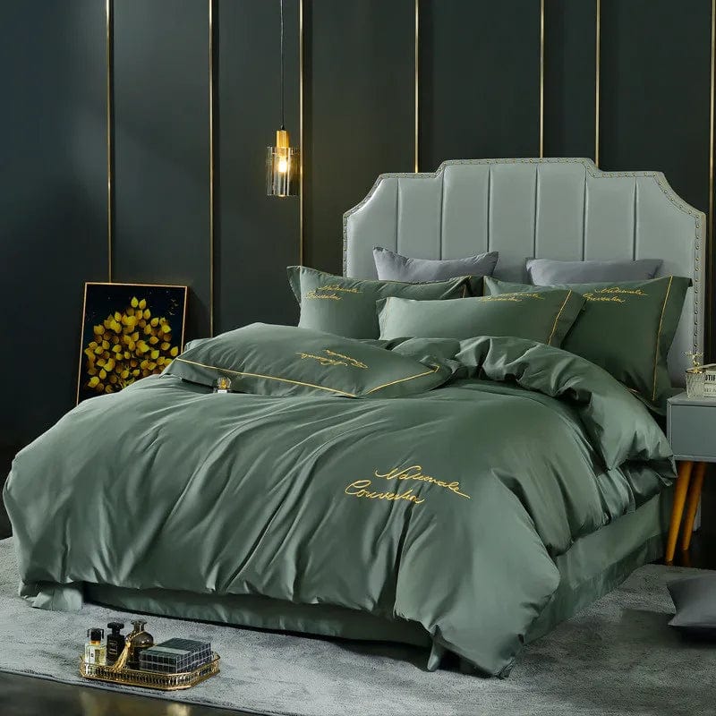 Luxurious 80S Long-Staple Cotton Bedding Set with Embroidered Court Elegance