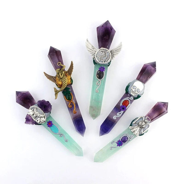 Mystical Elegance: Crystal Craft Fluorite Carvings - Folk-Inspired Swords for Decor