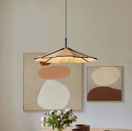 Japanese Style Nordic Wooden Pendant Light Fixture Simple LED Ceiling Hanging Lamp for Restaurant Cafe Bar Dining Table Bedroom