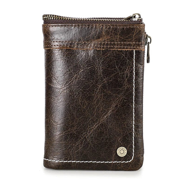 Vintage Elegance Meets Tech: Men's Smart RFID Bifold Airtag Wallet Holder with Crackled Leather