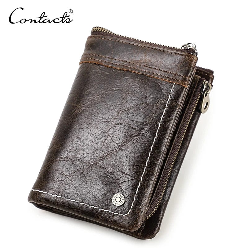 Vintage Elegance Meets Tech: Men's Smart RFID Bifold Airtag Wallet Holder with Crackled Leather