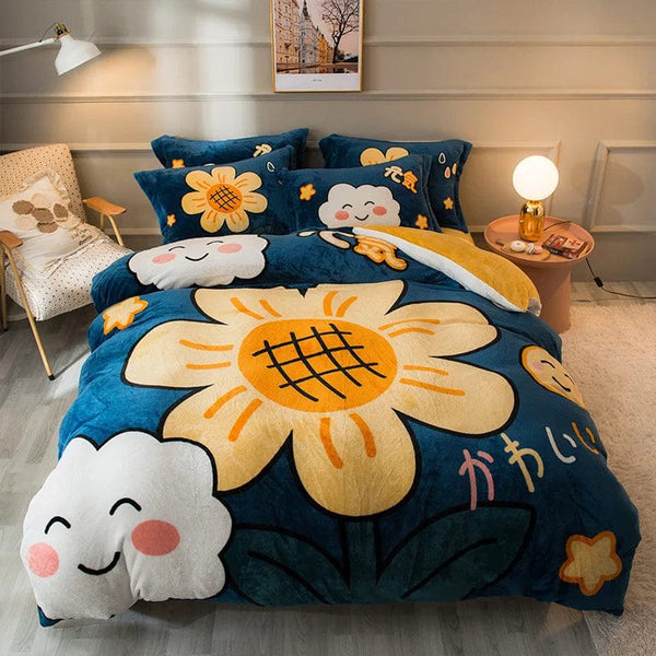 Polyester Velvet Fleece Embroidery Bedding Set for King Size Comfort