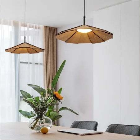 Japanese Style Nordic Wooden Pendant Light Fixture Simple LED Ceiling Hanging Lamp for Restaurant Cafe Bar Dining Table Bedroom