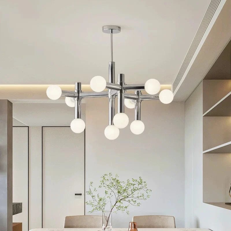 Minimalist Elegance: Nordic Iron Glass Ball Pendant Lamp - Chrome Atomic Chandelier for Stylish Living Room Hanging Lights