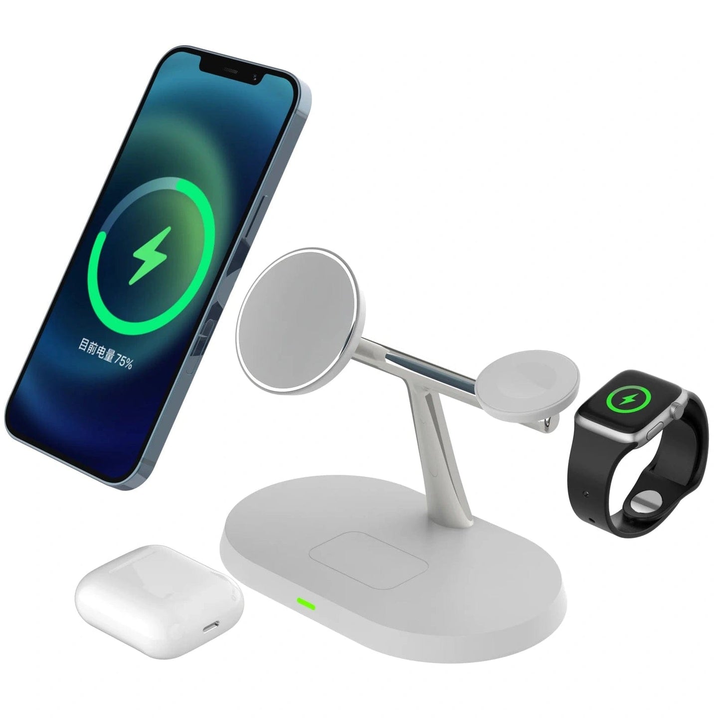 Powerful Convenience: 15W 3-in-1 Magnetic Wireless Charger Stand for iPhone 12, 13 Pro Max, Apple Watch, and AirPods Pro