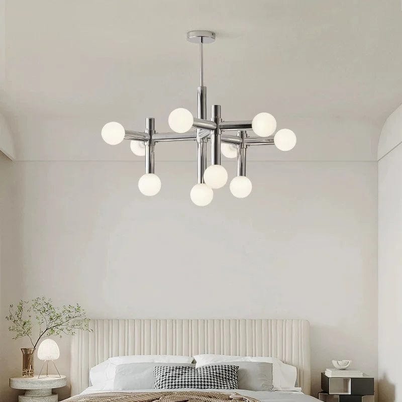 Minimalist Elegance: Nordic Iron Glass Ball Pendant Lamp - Chrome Atomic Chandelier for Stylish Living Room Hanging Lights