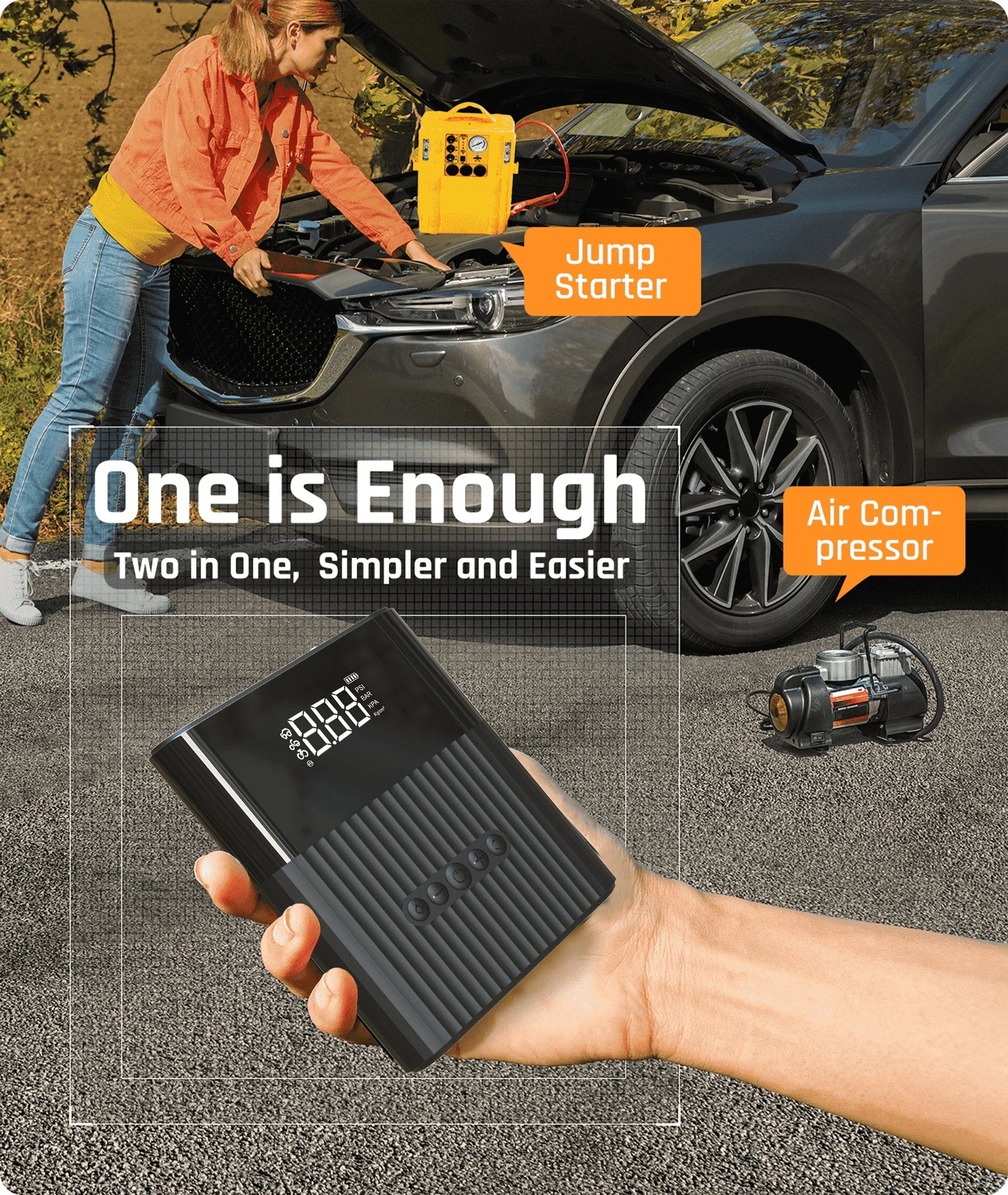 Vehicle Jump Starters - New Technology Rechargeable Car Jump Starter with Tire Inflator