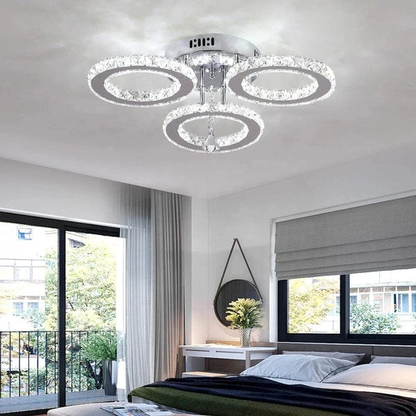 Luxurious Illumination: Stainless Steel LED Chandeliers - Crystal Adorned Rings for a Modern Living Room