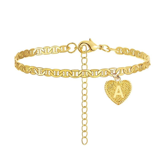 Cuban Link Anklet Bracelet - Heart Initial Anklet for Women, Stylish and Trendy Jewelry