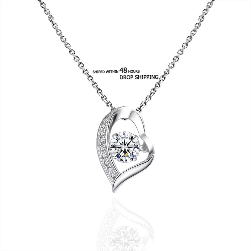 Redoors Jewelry Wholesale - Sterling Silver Heart-Shaped Moissanite & CZ Pendant Necklace