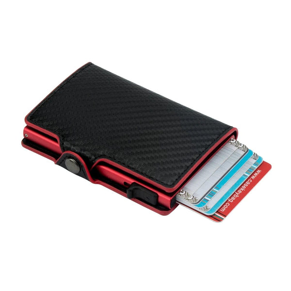 Tech meets Style: Slim Carbon Fiber PU Leather Smart Wallet with RFID Pop-Up Card Holder