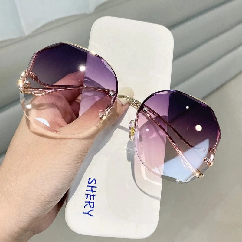 Designer Polygon Rimless Sun Glasses: Luxury Trendy Shades for Women