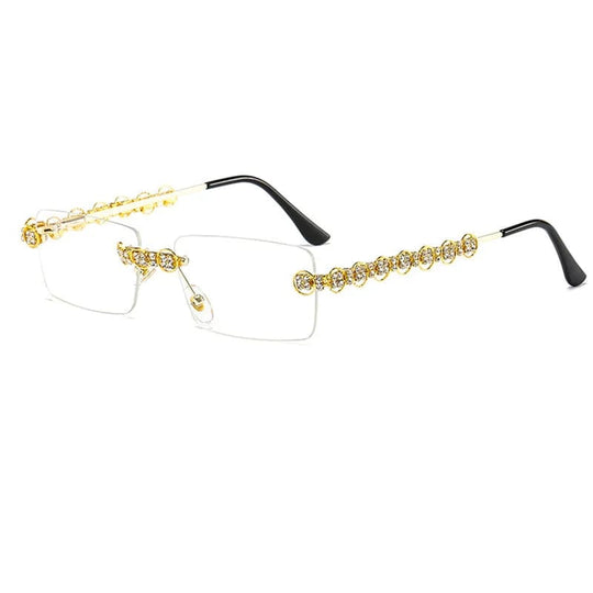 Fashionable Vintage Rimless Sunglasses with Bling Rhinestone Diamond Accents for Trendy Men and Women