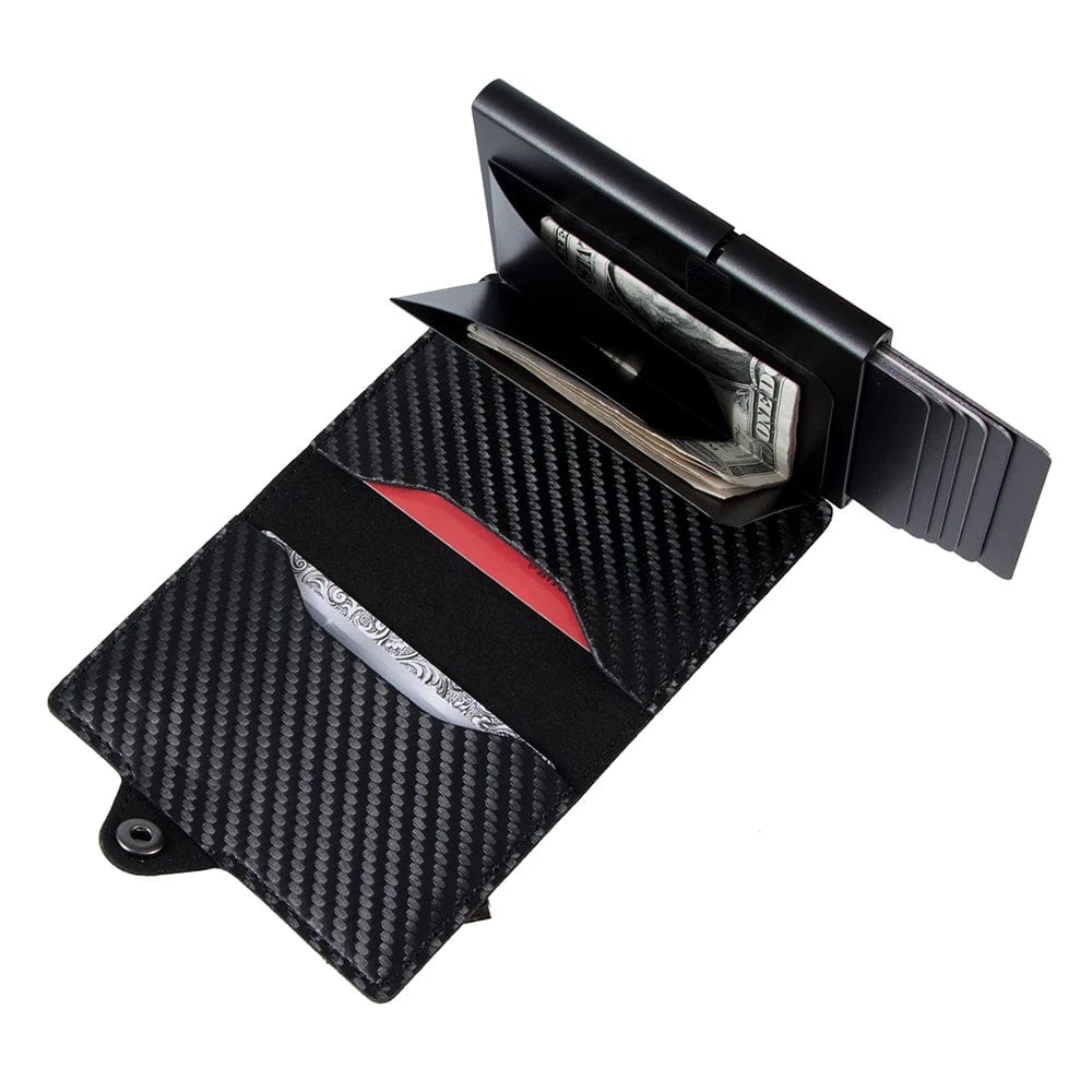 Tech meets Style: Slim Carbon Fiber PU Leather Smart Wallet with RFID Pop-Up Card Holder