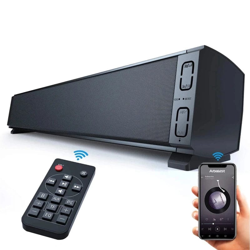 Mini Soundbar Speaker: Super Bass, 3D Surround, Remote Control - PC/Cellphone/Laptop/TV/TF