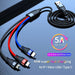 Nylon Braided 5A Super Fast VOOC charging Mobile Micro USB Cable 3 in 1 USB Charging Cable For iphone 12 Android