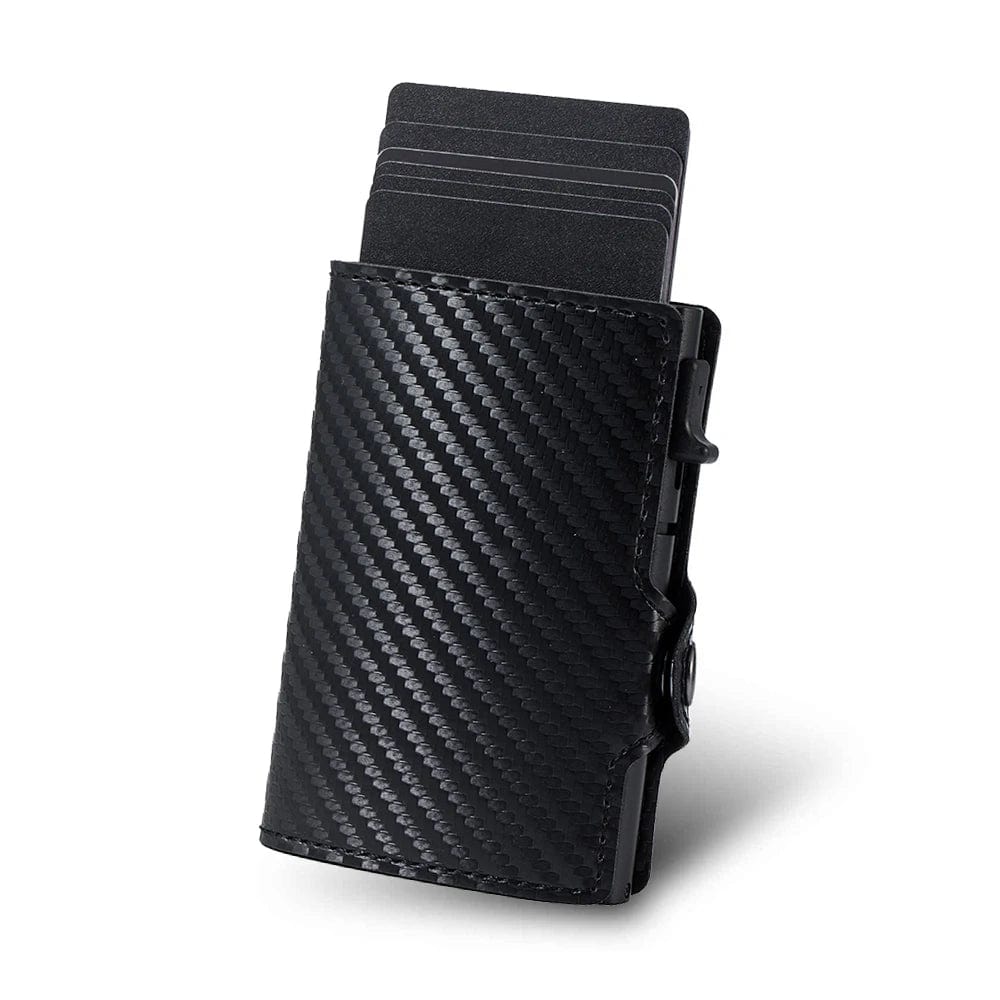 Tech meets Style: Slim Carbon Fiber PU Leather Smart Wallet with RFID Pop-Up Card Holder