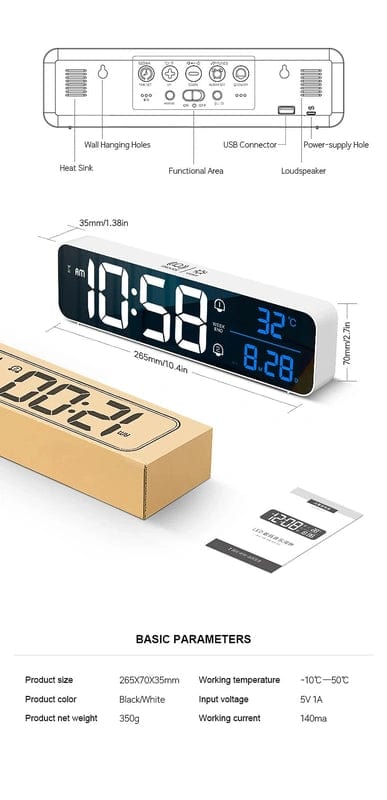 Digital & Analog Desk Alarm Clock with 2400mAh Lithium Battery: Nordic Style