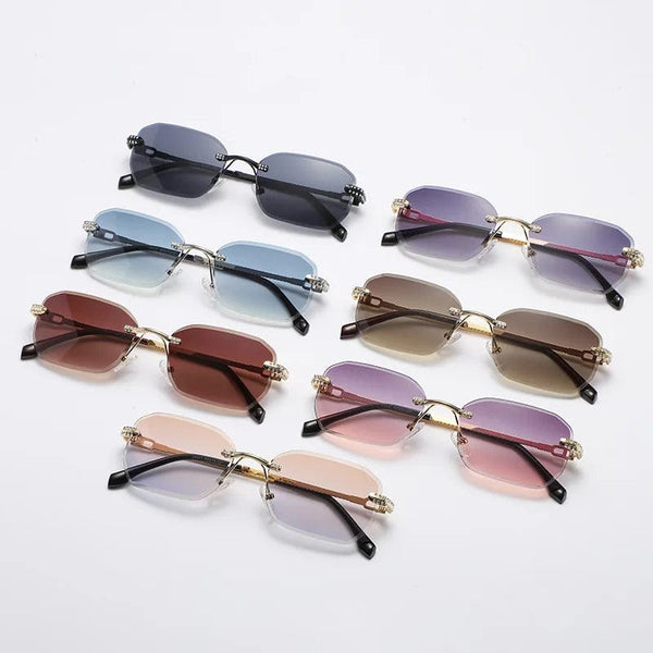 Fashion Trendy Sun Glasses - Women's Rimless Diamond Decoration Glasses, Frameless Sunglasses