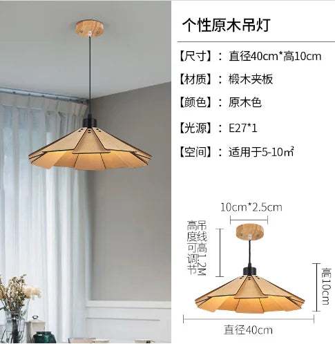 Japanese Style Nordic Wooden Pendant Light Fixture Simple LED Ceiling Hanging Lamp for Restaurant Cafe Bar Dining Table Bedroom