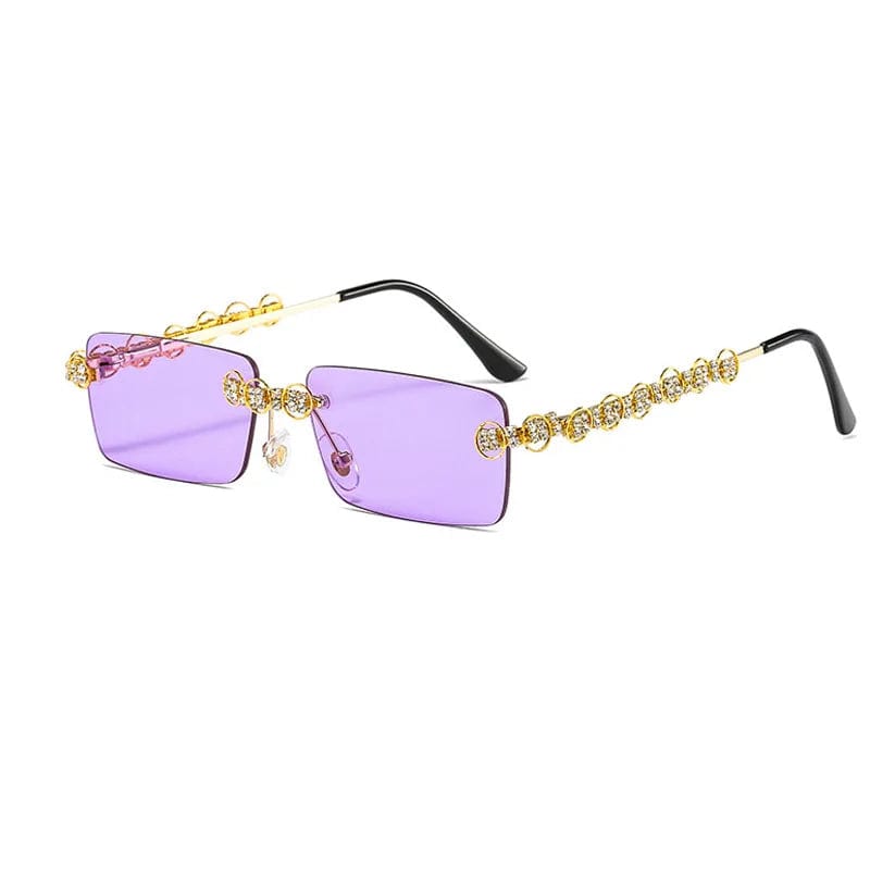 Fashionable Vintage Rimless Sunglasses with Bling Rhinestone Diamond Accents for Trendy Men and Women