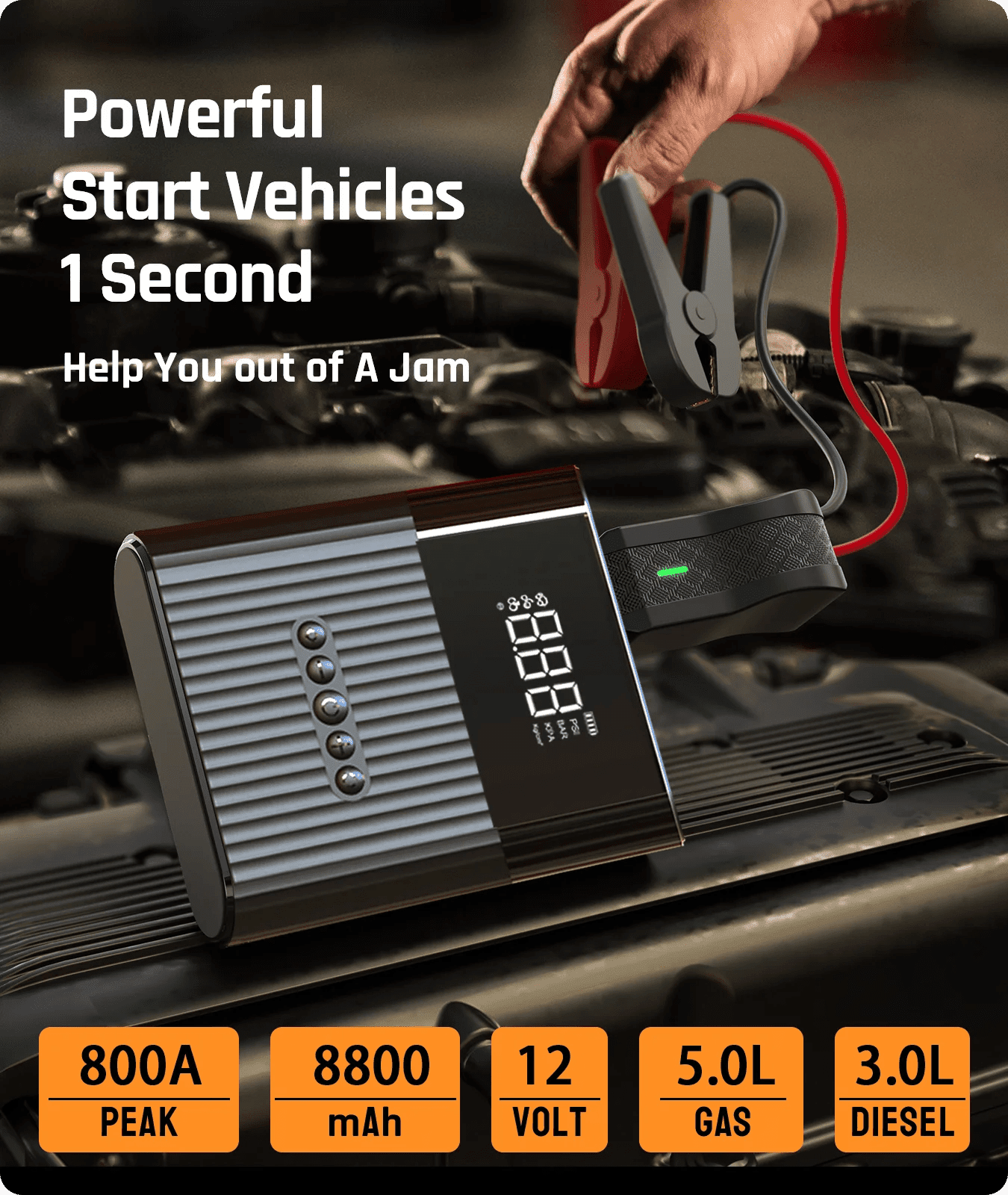 Powerful and Portable: Mini Size Rechargeable Car Jump Starter with Digital Air Compressor