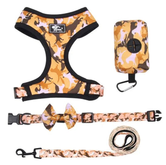 Reversible Tactical Dog Harness Set with Bowknot Collar and Leash