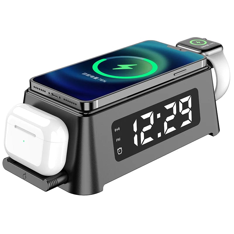 Wireless Charging Alarm Clock: 15W Fast Charger Stand Station for Mobile Phones