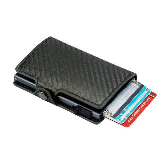 Tech meets Style: Slim Carbon Fiber PU Leather Smart Wallet with RFID Pop-Up Card Holder