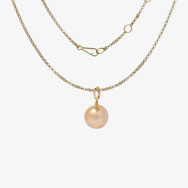Trendy 18K Real Gold Necklace with Natural Freshwater Pearl Charm Bead Pendant - Solid 18K Yellow Gold Jewelry